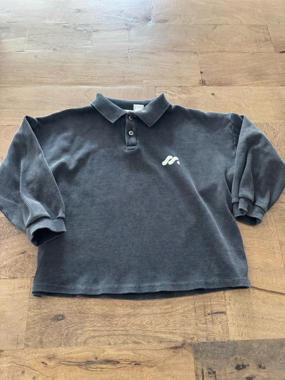 Zara ribbeb Kids Long Sleeve Polo Shirt with Logo - Charcoal Gray sz 6 years